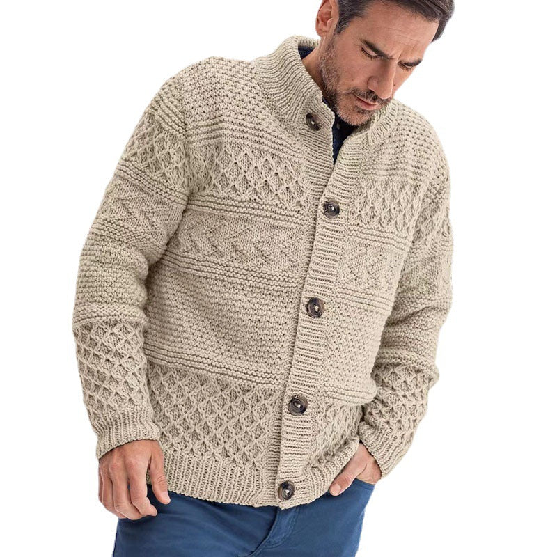 Men's Solid Color Fried Dough Twists Cardigan Coat