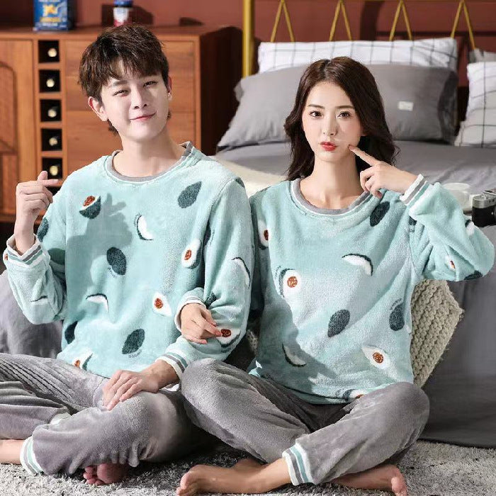 Couple Flannel Cute Printed Pajamas Suit