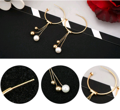 Geometric circle earrings female s925 sterling silver tassel long section pearl earrings fashion hypoallergenic earrings