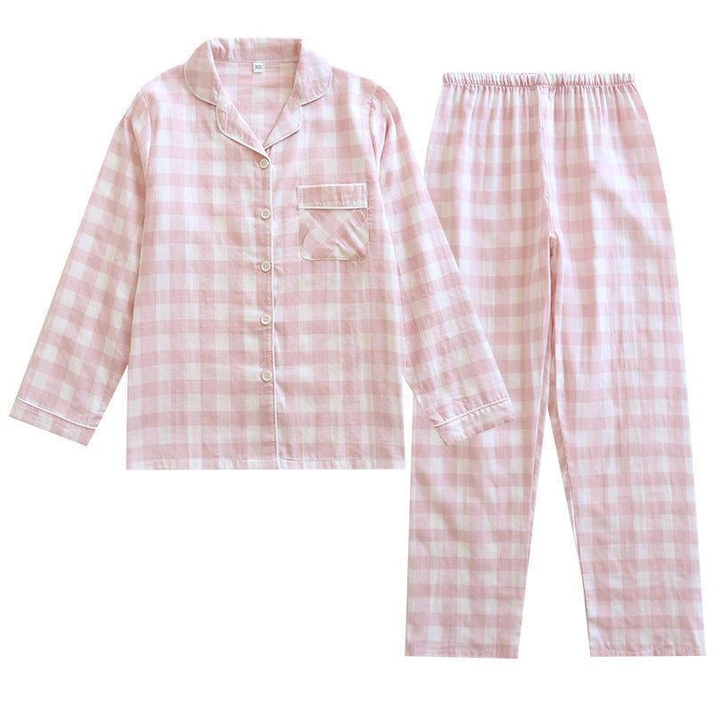 Couple's Cotton Long-sleeved Pajamas Spring And Autumn Large Size Thin Loungewear Suit