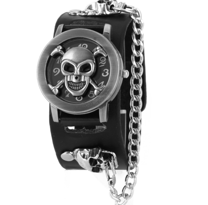 Skull Watch With Chain Brown