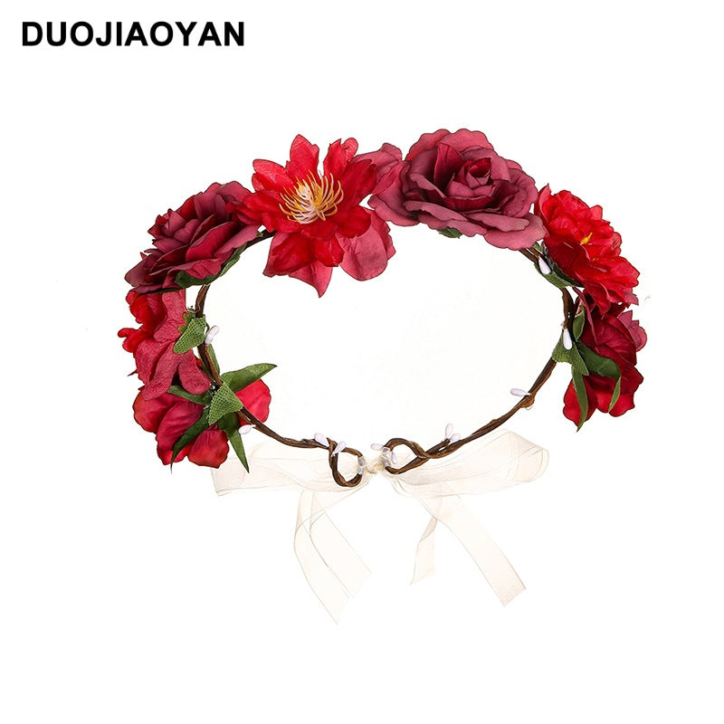 Artificial Fabric Colorful Rose Flower Garland Hair Accessories