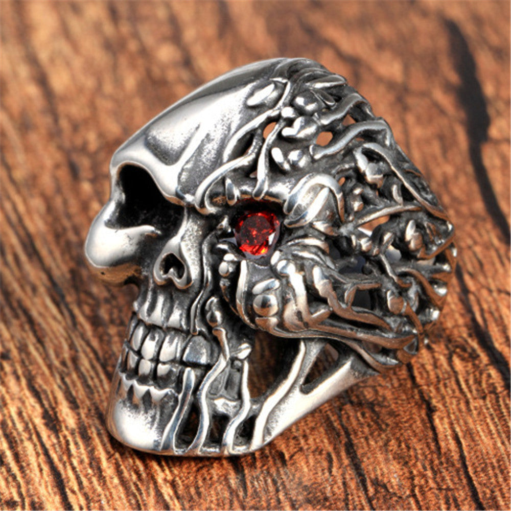 Half Burning One-eye Skull Zircon Ring