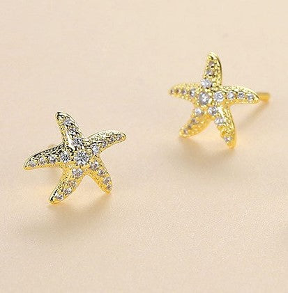 Full Diamond Starfish Stud Earrings Women's Advanced Design