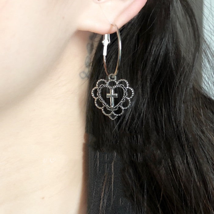 Cross Earrings With Simple Hollow Heart