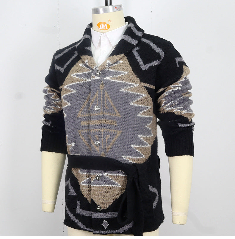 Men's American-style Retro Heavy-duty Jacquard Sweater