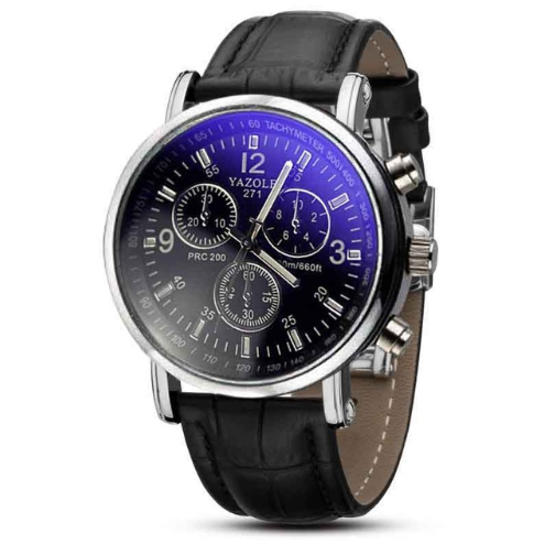 Artificial Leather Men's Blue Light Glass Quartz Watch