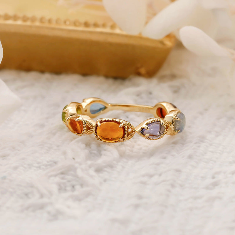 Artistic Retro 925 Silver Citrine Olivine Lengthened Ring