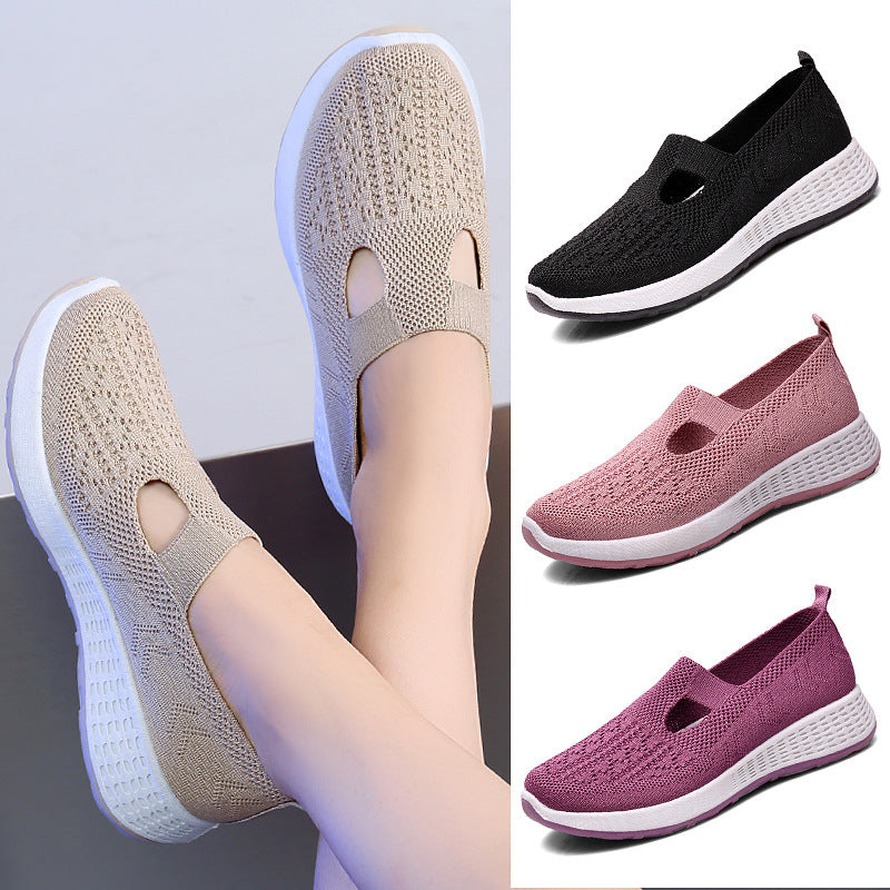 Old Beijing Cloth Shoes Women's Shallow Mouth Mesh Breathable Non-slip Soft Bottom Slip-on Women's Shoes