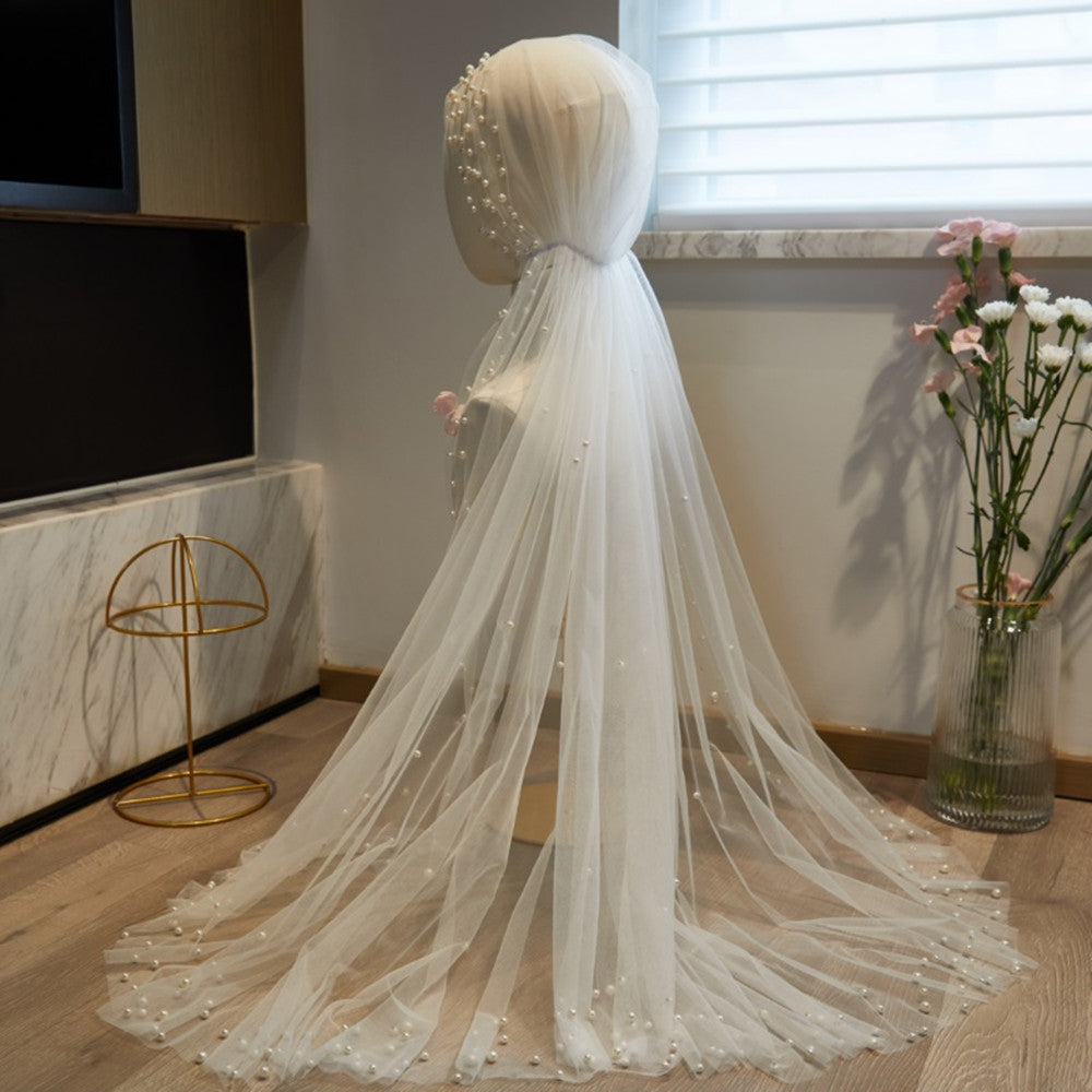 Super Fairy Long Pearl Veil Main Wedding Dress