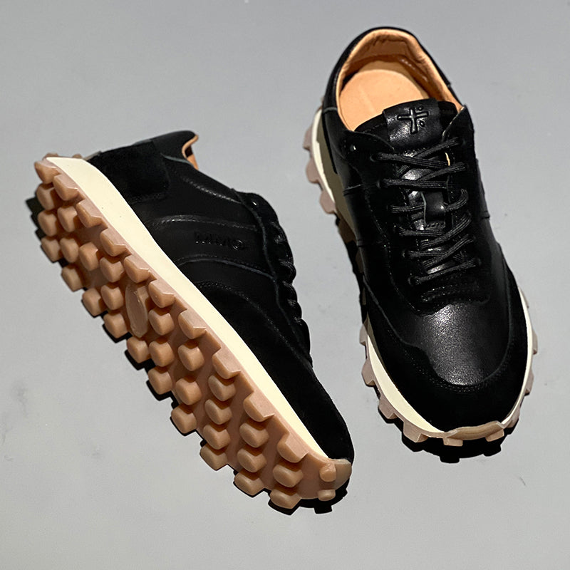 Mens Fashion Lace-up Head Leather Thick-soled Sports Shoes