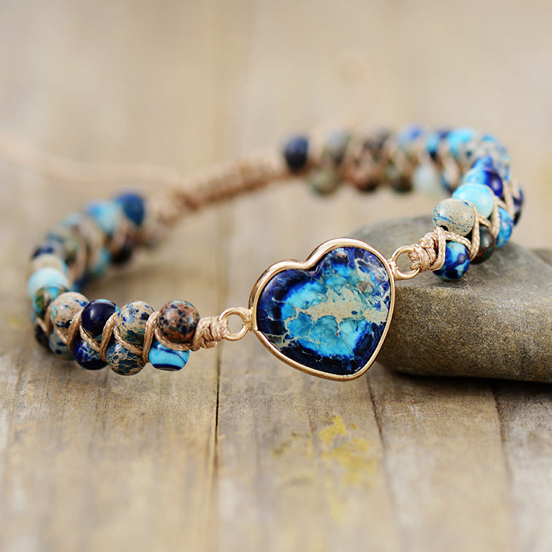 Emperor Stone Heart Shaped Double Layer Hand Weaving Bracelet