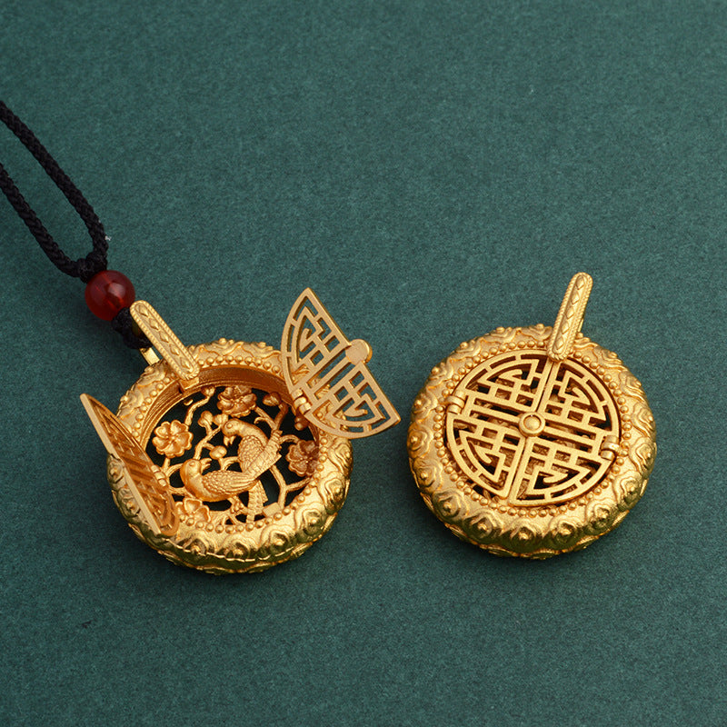 Ancient Style Alluvial Gold Hollow-out See Luck Pendant