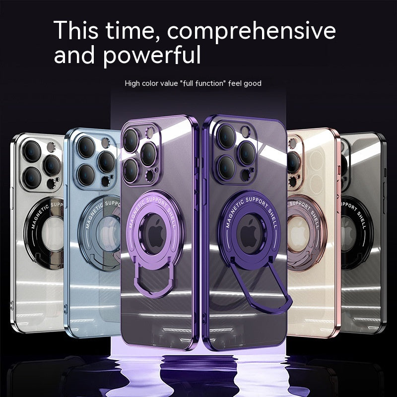 Iphone15 Pull Rod Magnetic Suction Phone Case Electroplating 14 Invisible Bracket 13ProMax Transparent Soft Cover