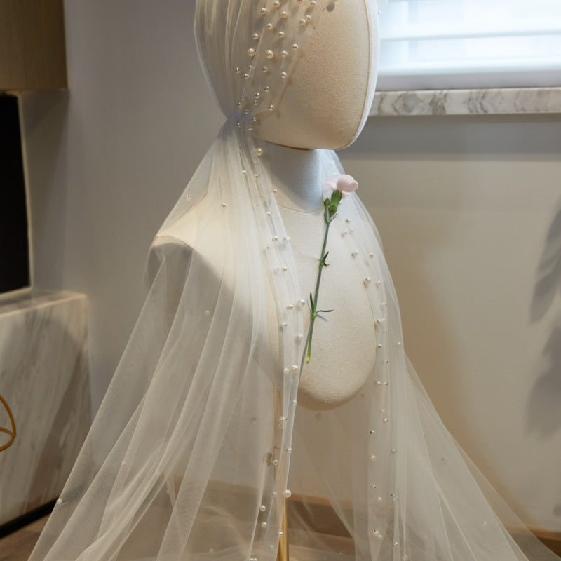 Super Fairy Long Pearl Veil Main Wedding Dress