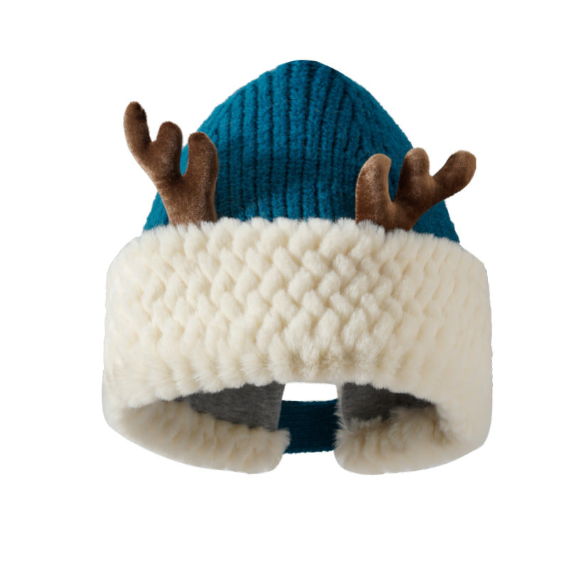 Atmosphere Red Christmas Cute Deer Horn Plush Knitted Hat Women